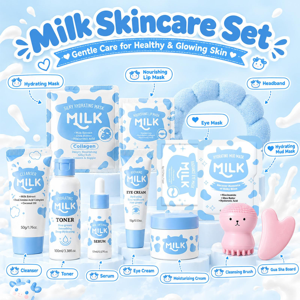 Milk Skin Care Set for Kids Teen Girls 12 IN 1 Moisturizing - Deepmind Official Imagery - 4