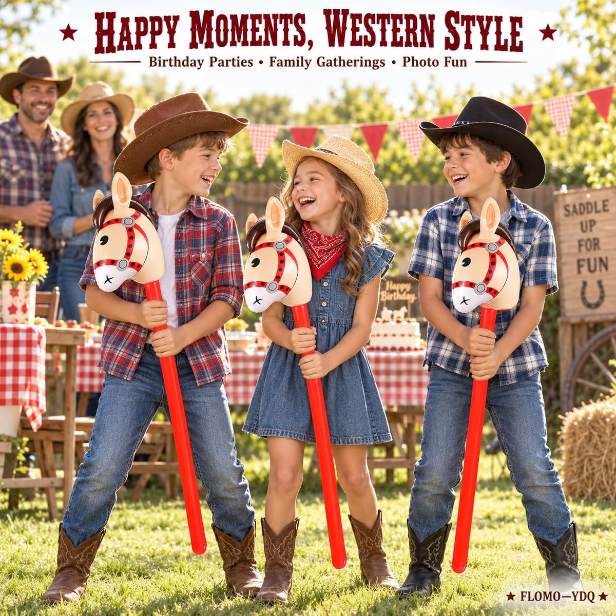12 Pcs Inflatable Stick Horses 37 Inch Western Cowboy Party - FLOMO—YDQ Official Imagery - 3