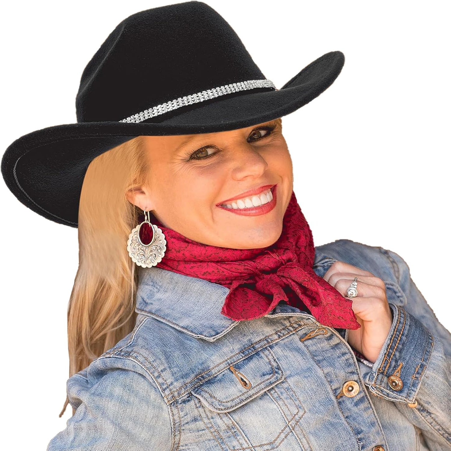 Silver and black cowboy hat for women with glitter and rhinestones, western style, size M-L, by CXQRR.