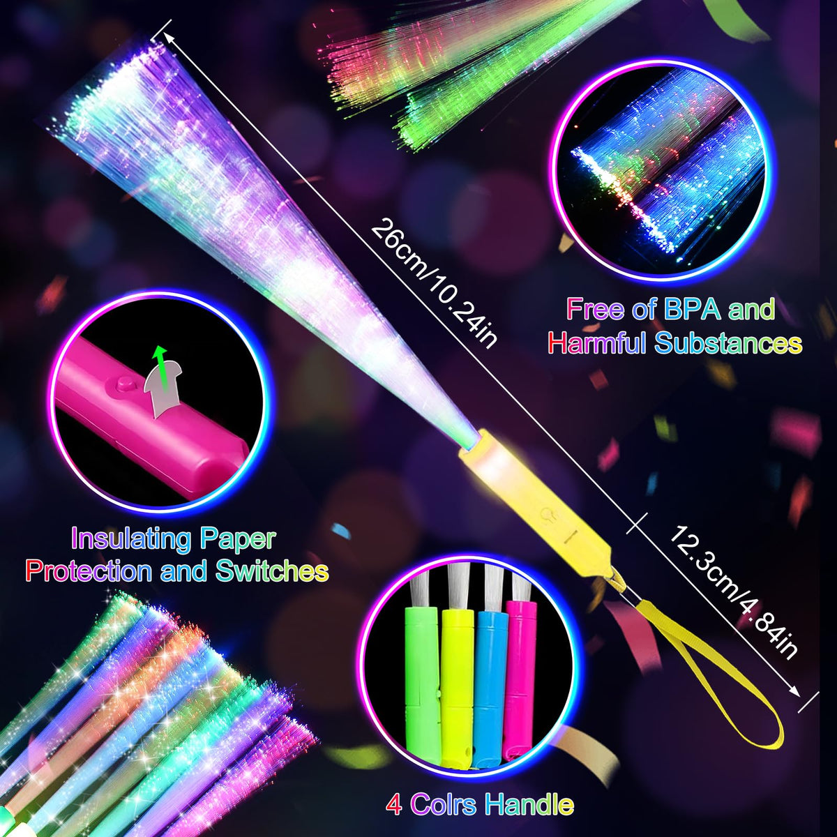 SHQDD 38 PCS Glow Sticks Bulk Glow Fiber Optic Sticks LED - SHQDD Official Imagery - 7