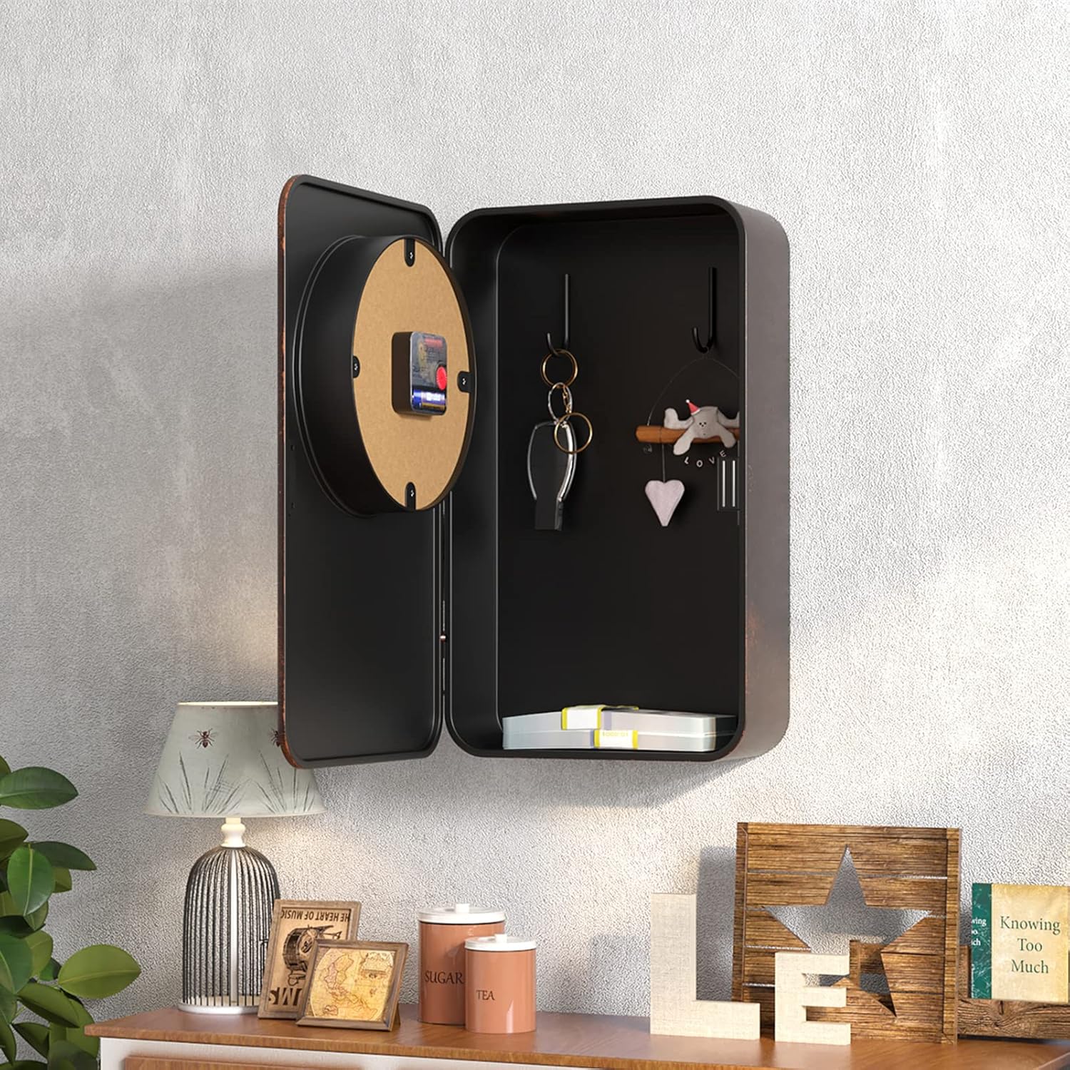 Abdurey retro wall clock with vintage old telephone design and hidden safe, battery-operated quartz mechanism.