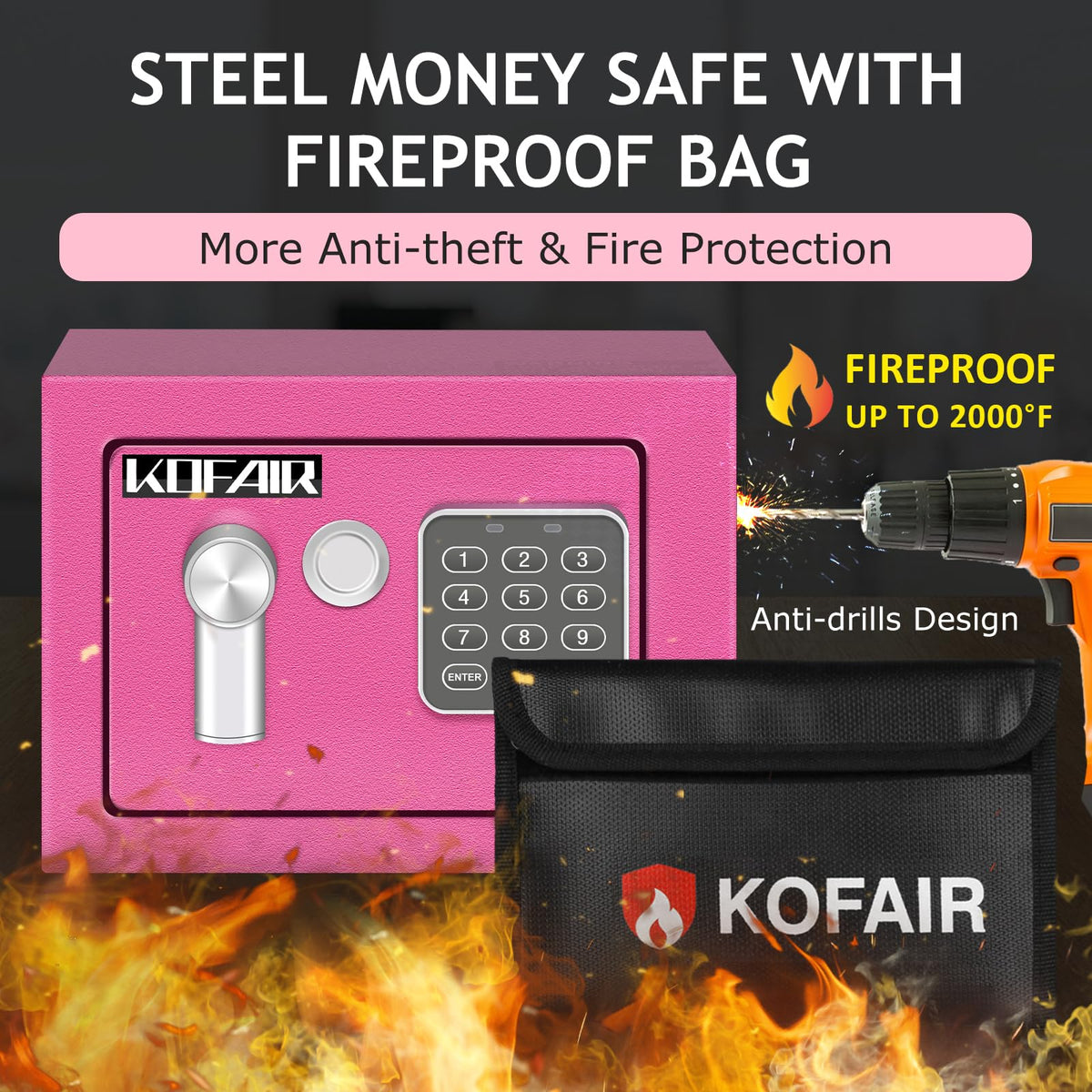 Safe Box for Home Safe with Fireproof Bag Personal for Money - KOFAIR Official Imagery - 4