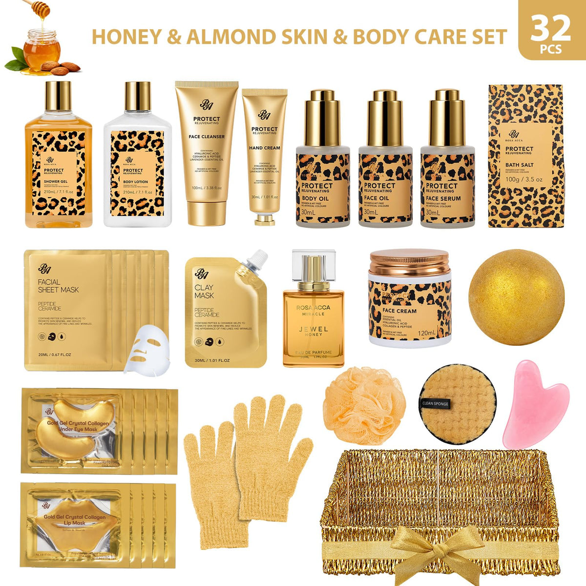 Gifts for Women 32 Pcs Honey Almond Bath Body Gift Basket - RA ROSA ACCA Official Imagery - 3