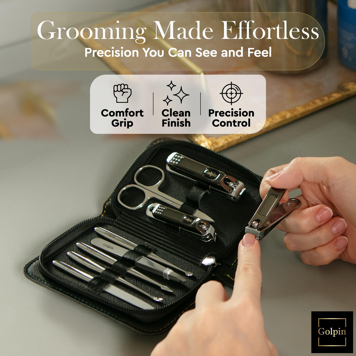 9 Pcs Manicure Set for Men Women Stainless Steel - Golpin Official Imagery - 7