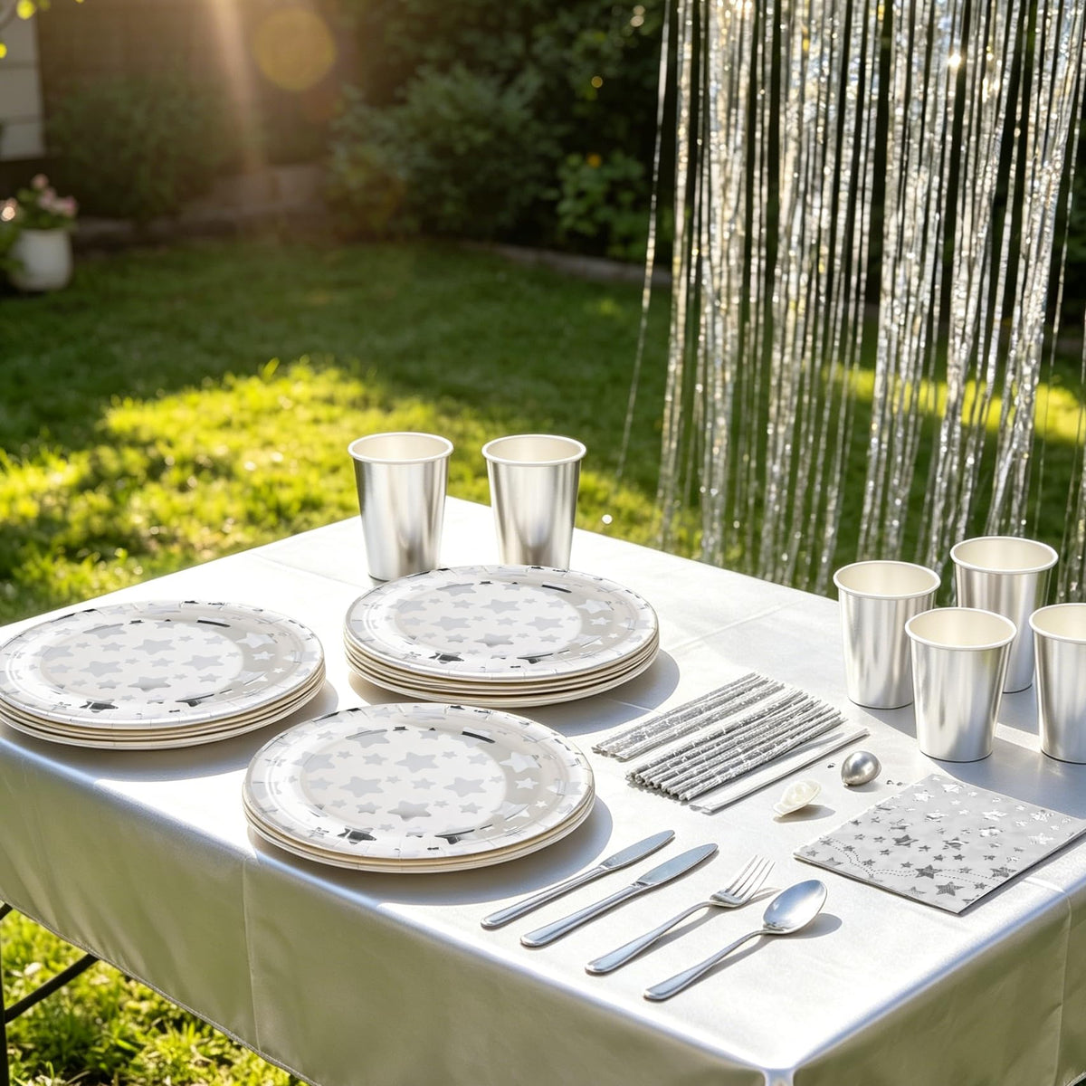 283PCS Silver Star Stamping Disposable Party Tableware Set - ZSYFXT Official Imagery - 4