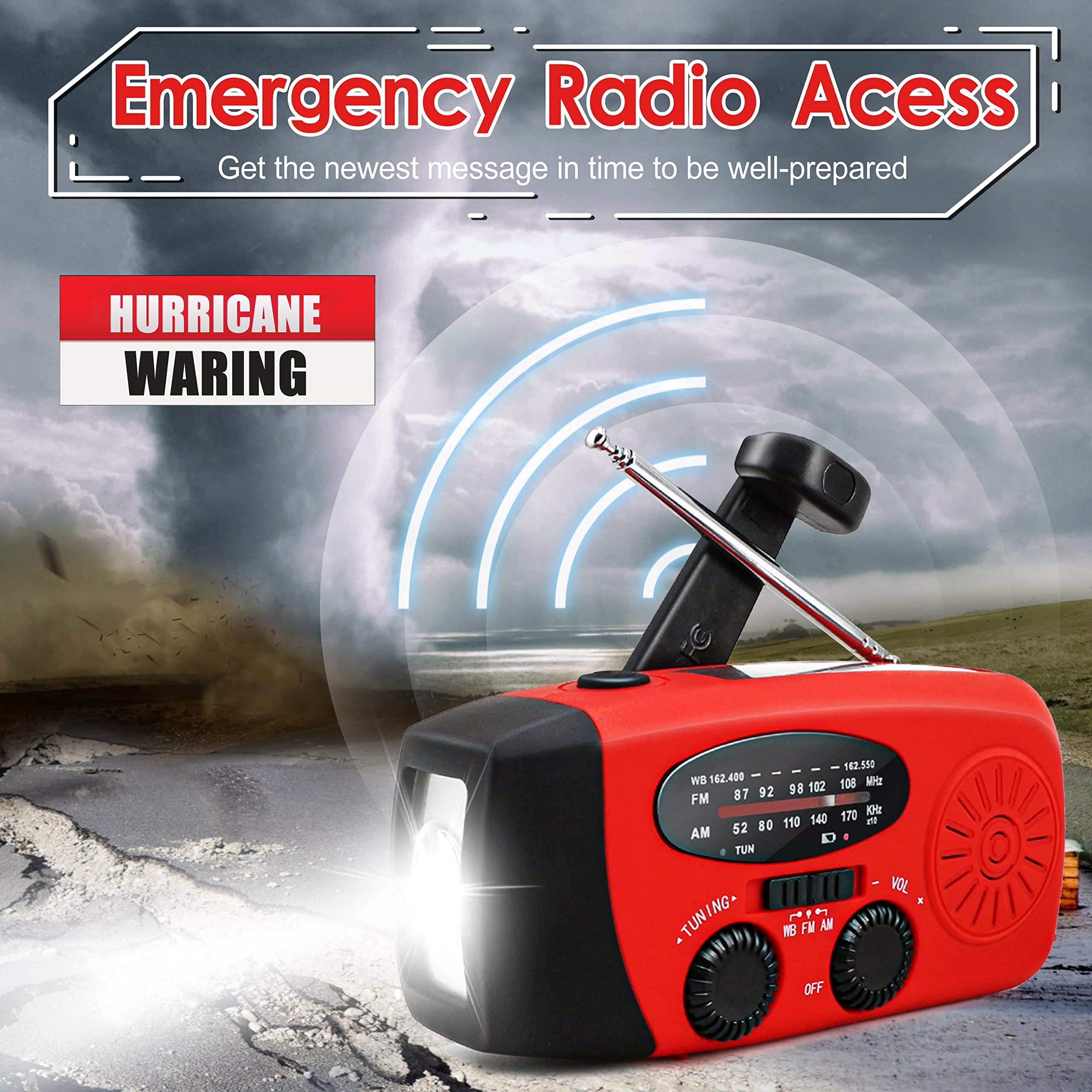 RunningSnail Hand Crank Radio with LED Flashlight,2000mAh NOAA AM by RunningSnail - Angle View 2