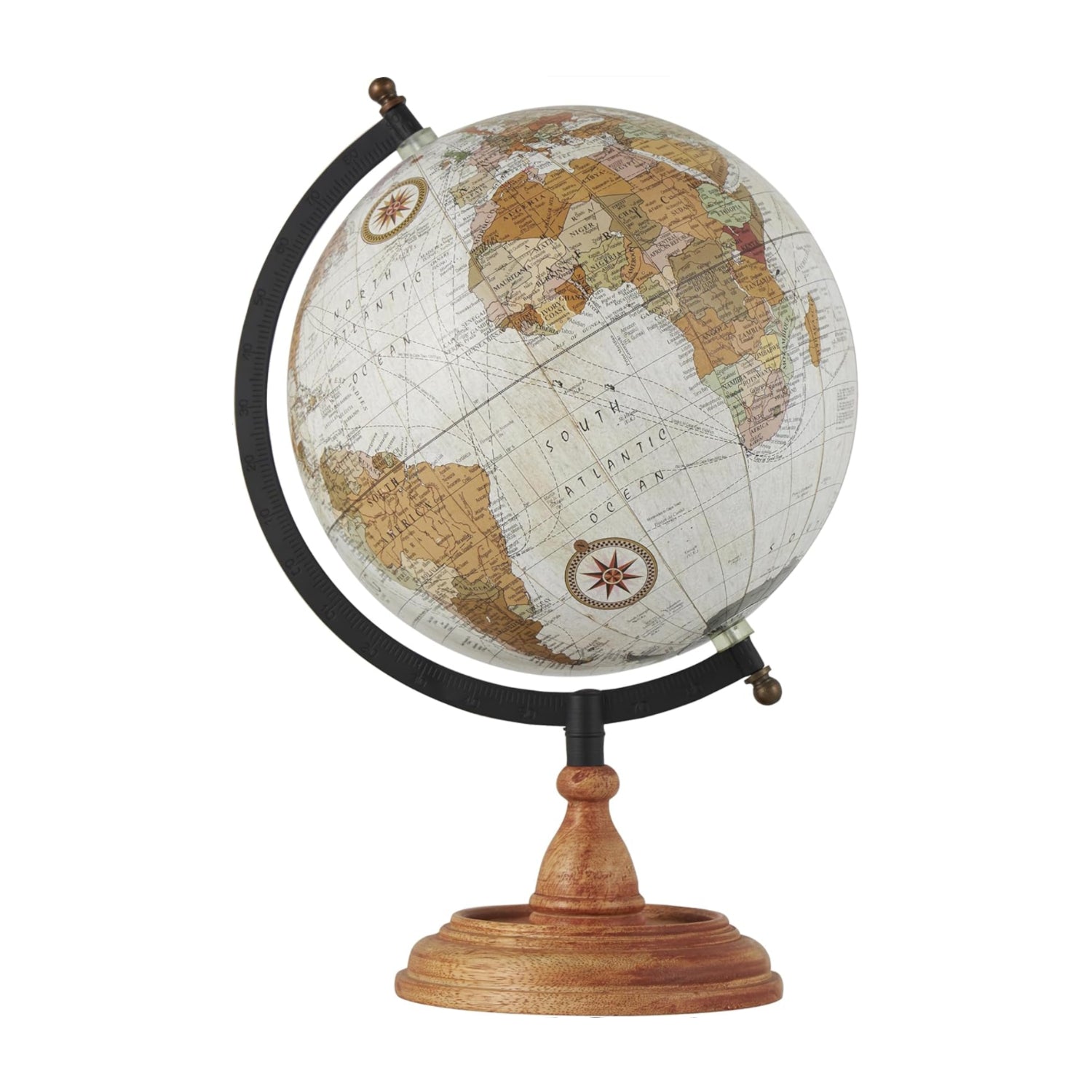 Elefair Deco 79 mango wood globe with wood base, 9x8x13 inches, brown decorative globe for home or office decor