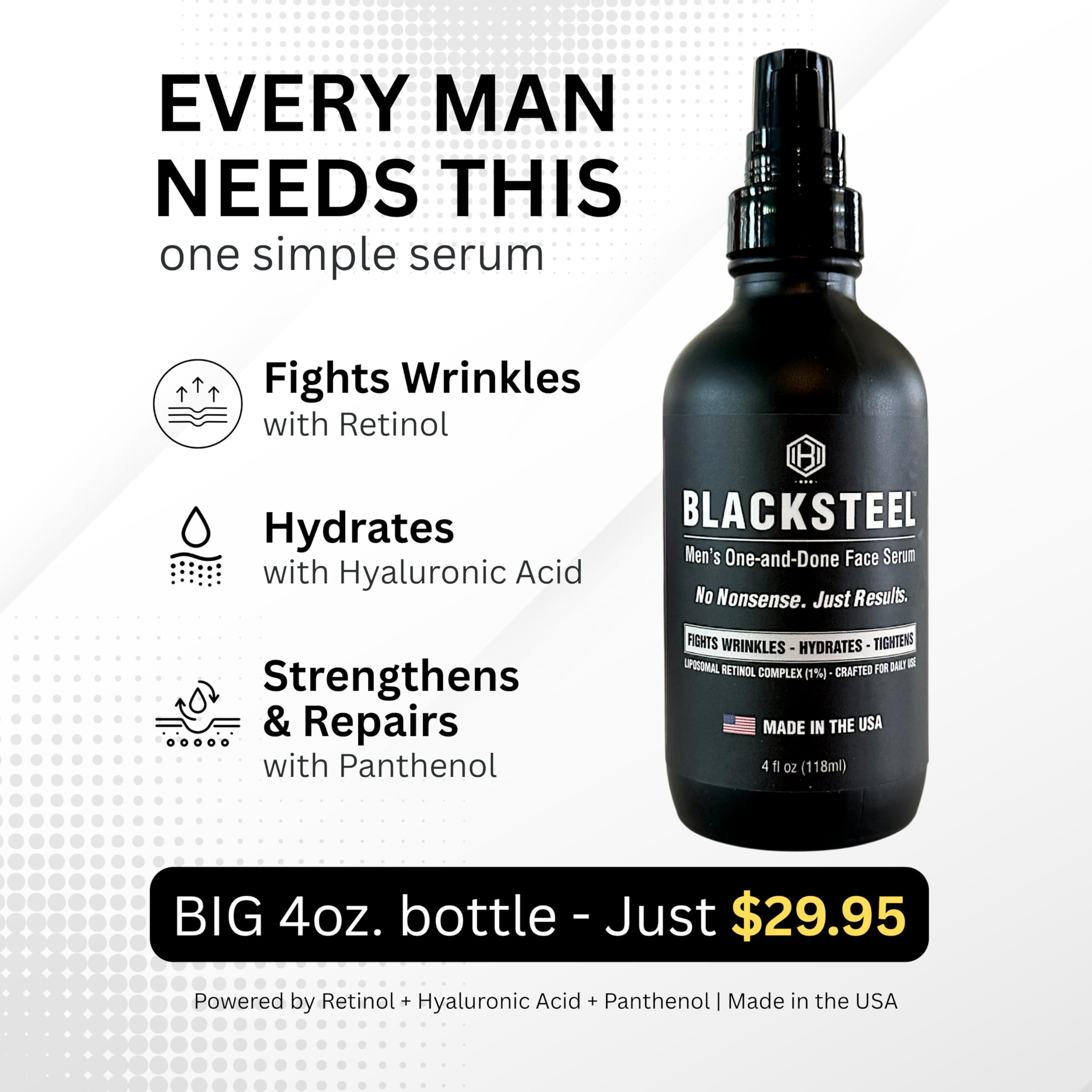 BLACKSTEEL Men's Anti - Aging Face Serum with Retinol & Hyalur - BLACKSTEEL Official Product View 8