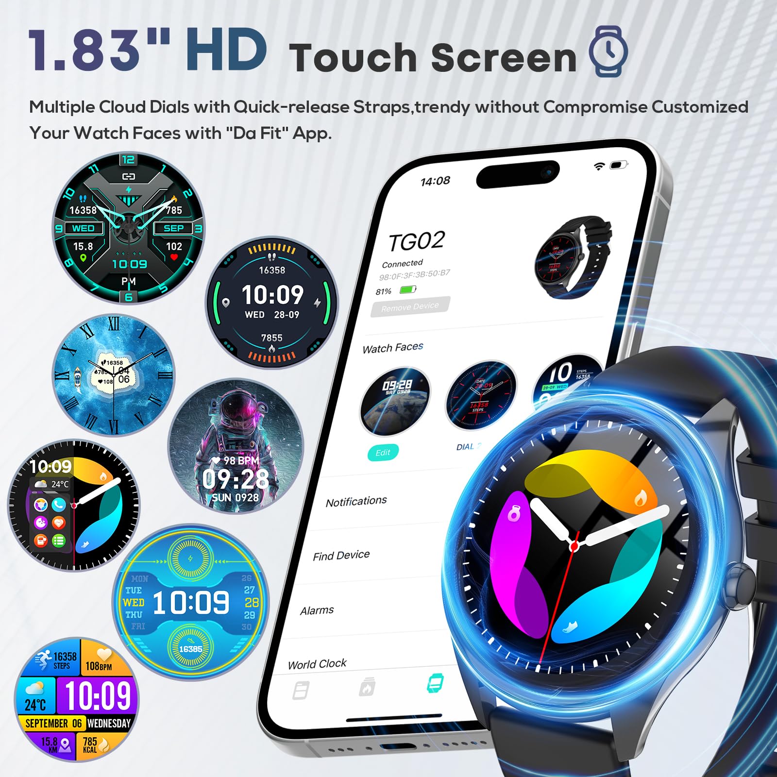 DIVOAZBVO Smart Watch for Men, 1.39" HD Touchscreen Smartwatch with 12 - View 3