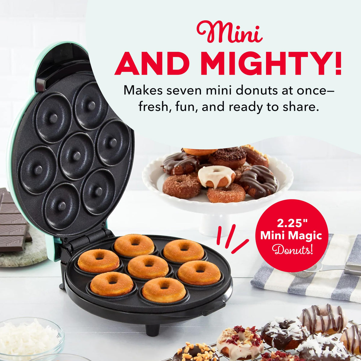 Dash Express Mini Donut Maker 7 Donuts Aqua - DASH Official Imagery - 3