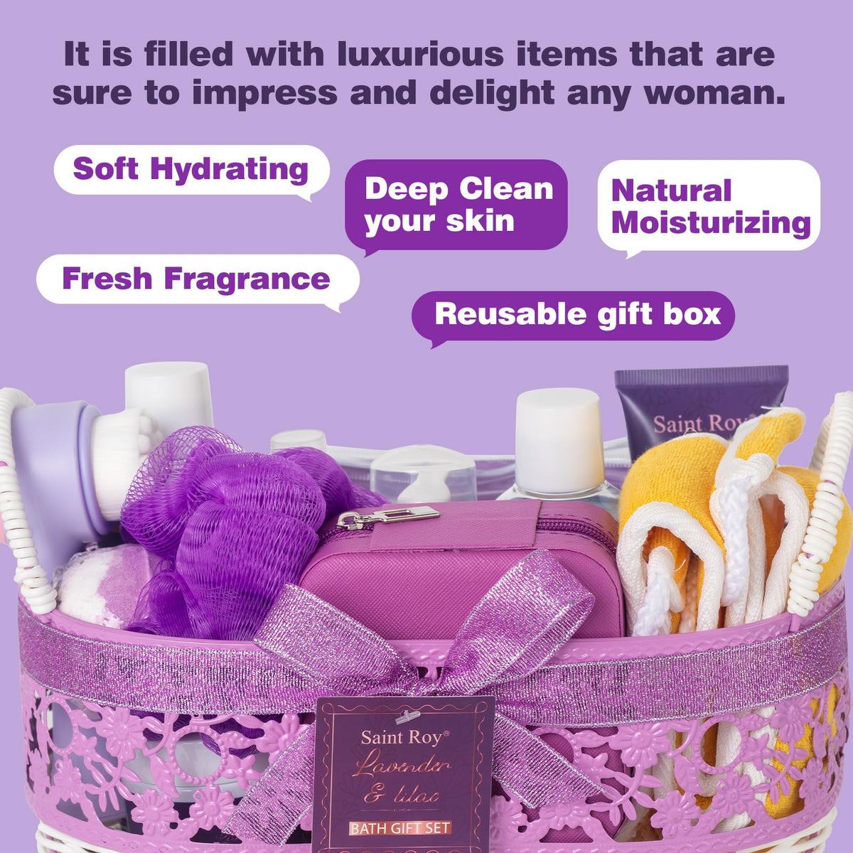 25Pcs Lavender Bath and Body Gift Basket Hydrating Skin Care - Saint Roy Official Imagery - 7