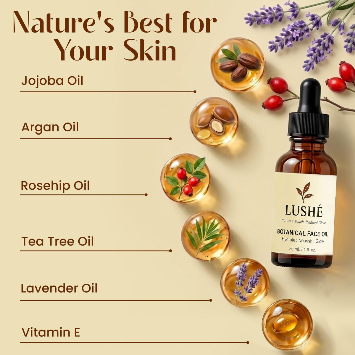 LUSH Botanical Face Oil Rosehip Jojoba Argan Face Oil with - LusheCare Official Imagery - 4