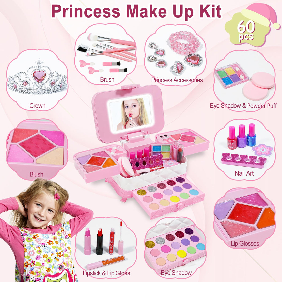 60pcs Kids Makeup Kit Real Washable Cosmetics Kids Makeup - YasinKidz Official Imagery - 4