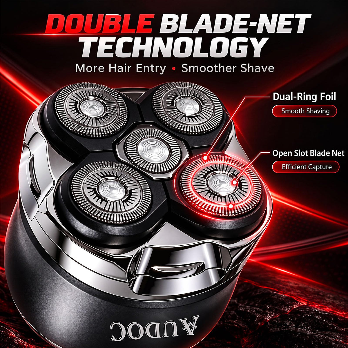 Head Shavers for Bald Men with 2 Magnetic Detachable Heads - Audoc Official Imagery - 5