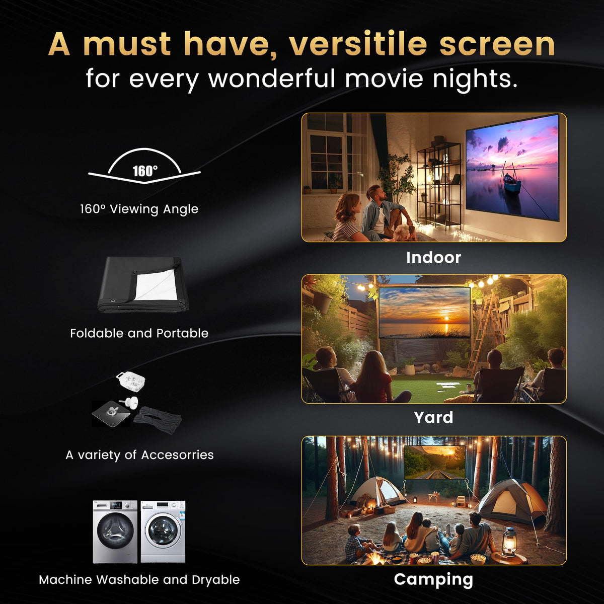 120 Inch Projector Screen with Black Backing Foldable 16 9 - iolieo Official Imagery - 5
