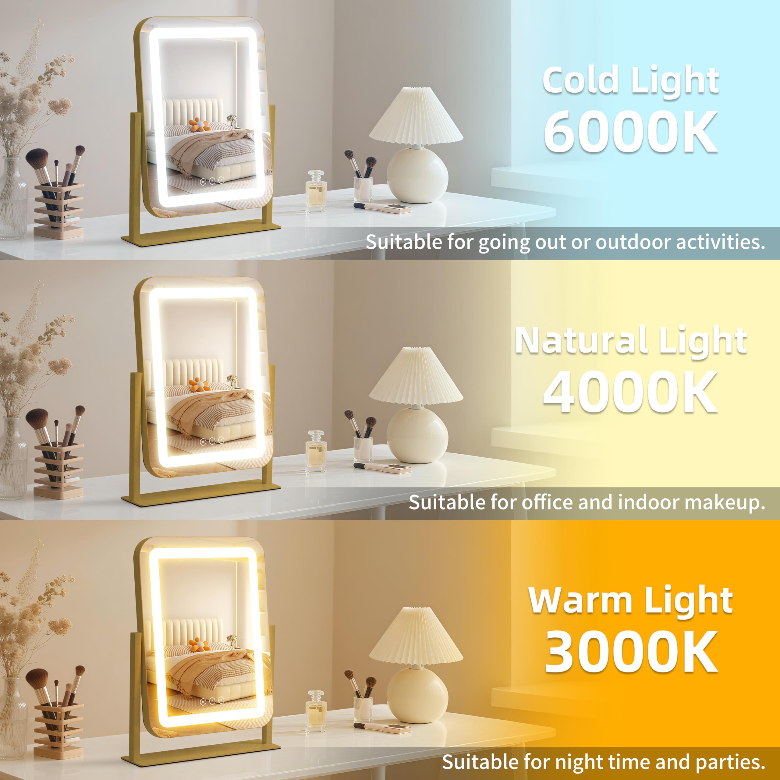 Shinerva 13.1"×16.7" Vanity Mirror with Lights, LED Makeup Mirror - Shinerva Official Product View 4