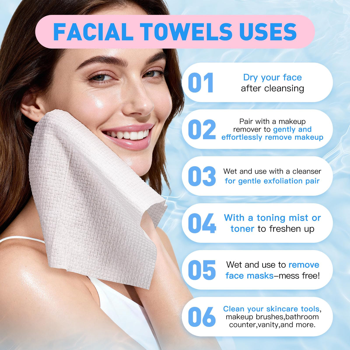XL Face Towels Plant Fiber Makeup Wipes 2 Pack 100 Count - MAKKIWAI Official Imagery - 6
