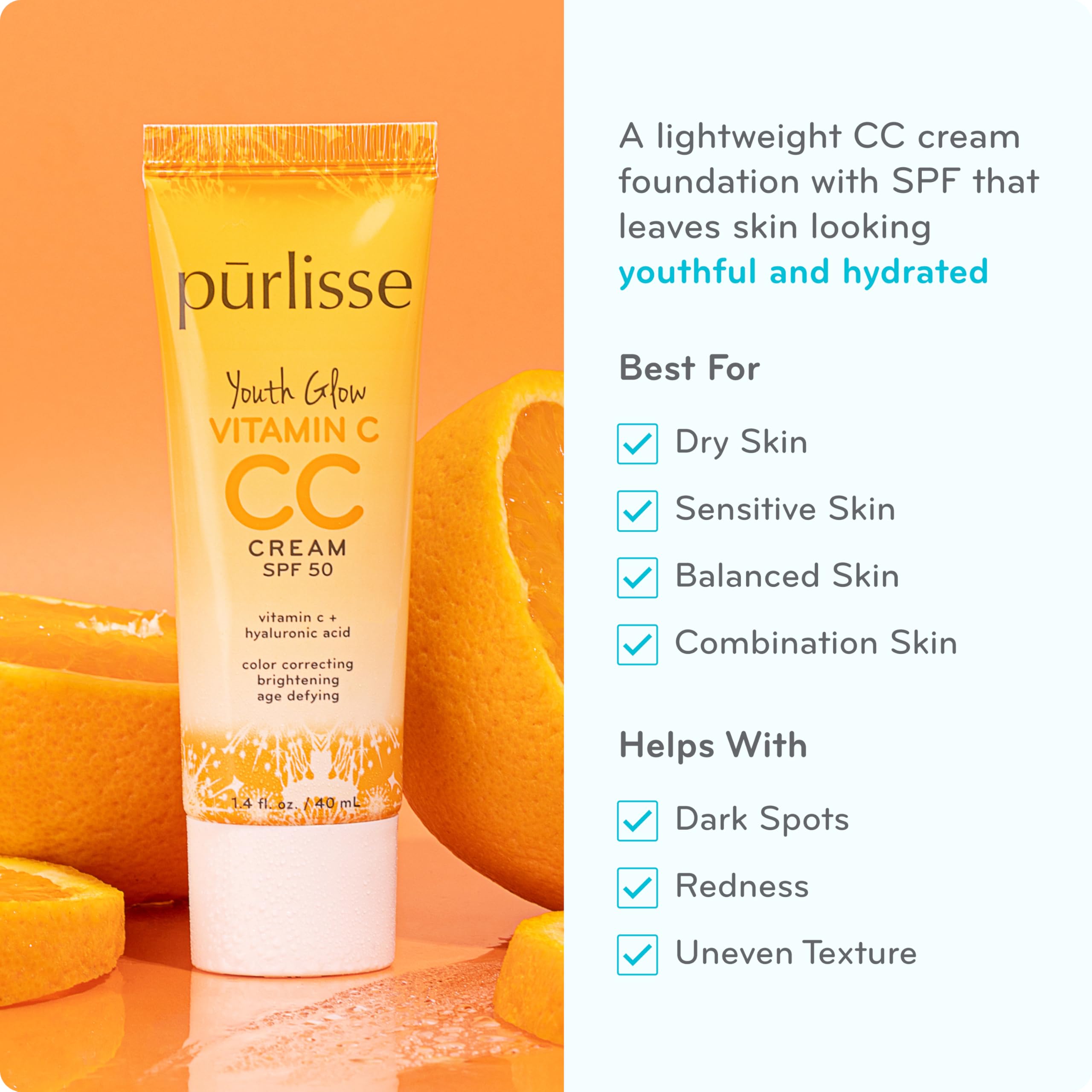 p rlisse Youth Glow Vitamin C CC Cream SPF 50 - pūrlisse Official Product Imagery - 3