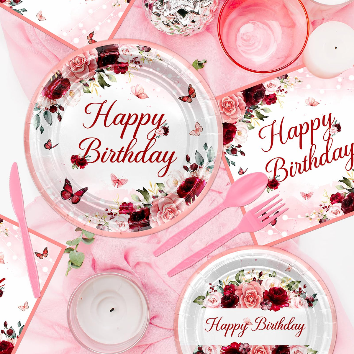 168 PCS Burgundy Birthday Party Decorations Rose Gold Floral - Avezano Official Imagery - 3