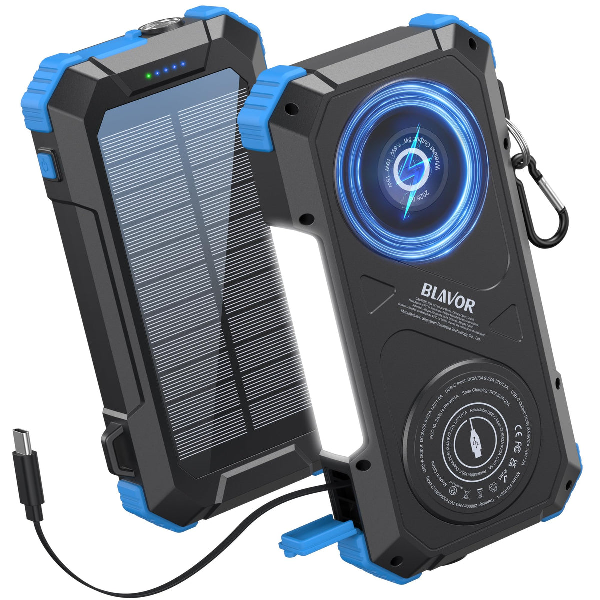 BLAVOR Solar Power Bank Built in Retractable Cable 20000mAh - BLAVOR Official Imagery - 1