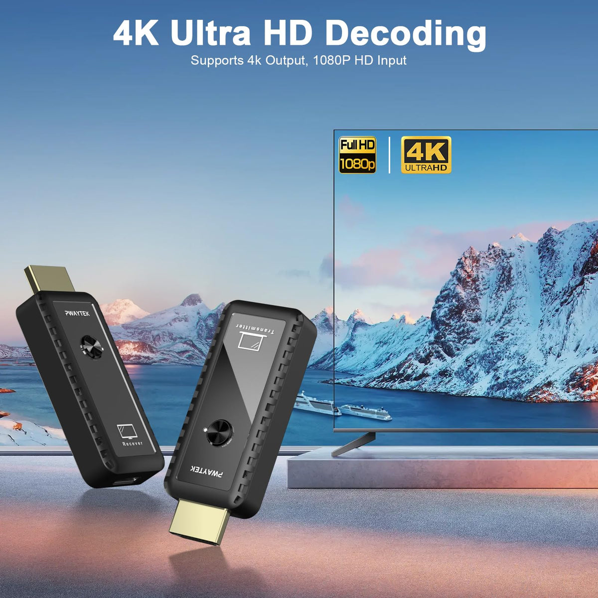 Wireless HDMI Transmitter and Receiver 328ft 100M Wireless - PWAYTEK Official Imagery - 4