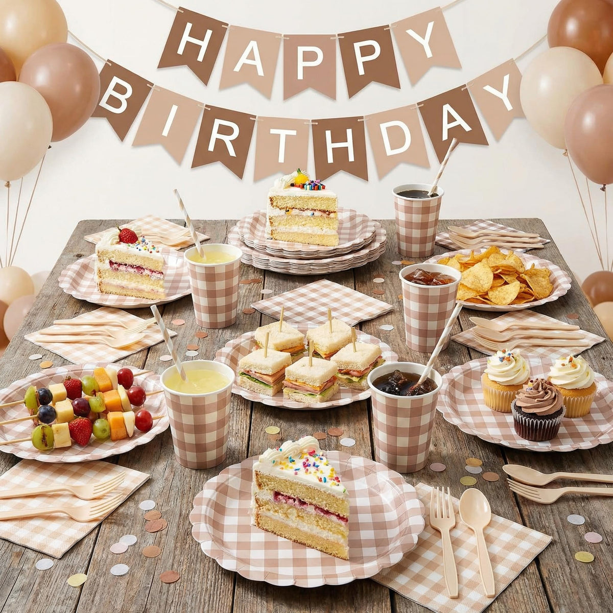 Yaomiao 168 Pcs Gingham Party Supplies Gingham Plates and - Yaomiao Official Imagery - 6