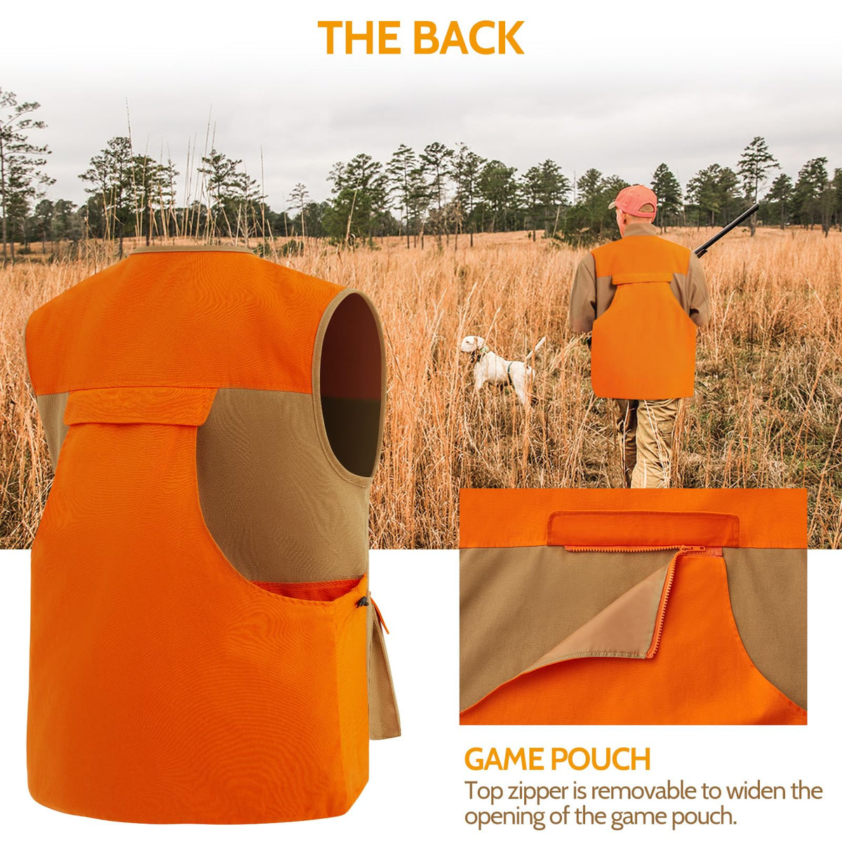 NEW VIEW Upland Hunting Vest for Men Blaze Orange Pheasant - NEW VIEW Official Imagery - 6
