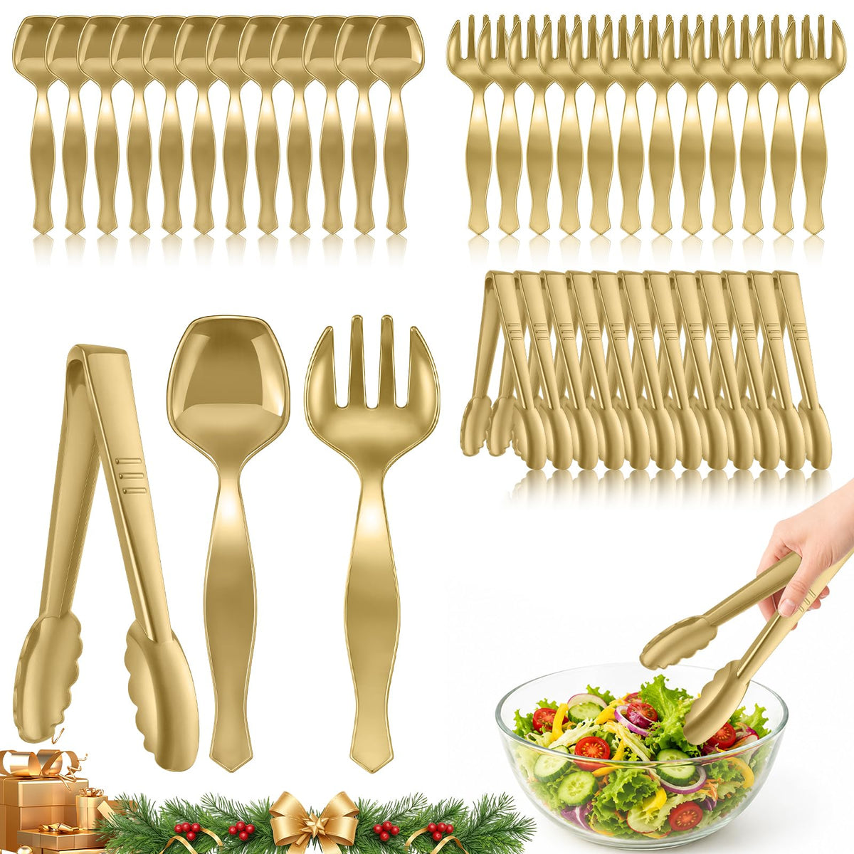 Mwellewm 36Pc Gold Plastic Serving Utensils Set Disposable - mwellewm Official Imagery - 1