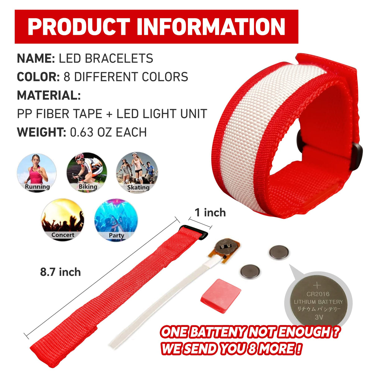 FANL 8 Pack LED Glow Bracelets 8 Colors Light Up Party - FANL Official Imagery - 3