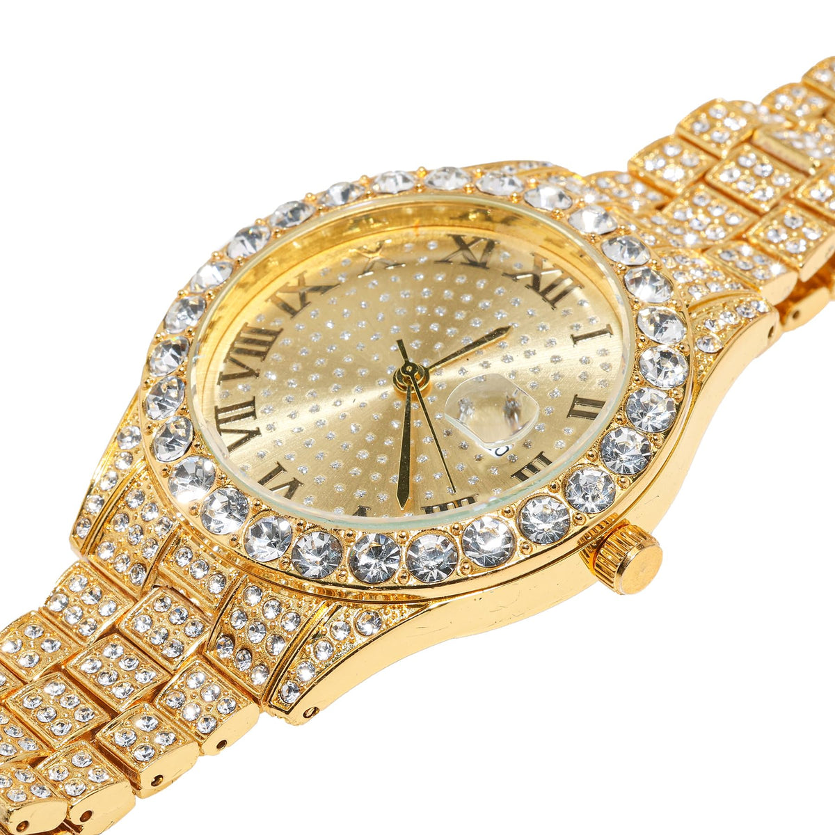 Round Dial Diamonds Gold Watch Iced Out Men s 18k Real Gold - Halukakah Official Imagery - 3