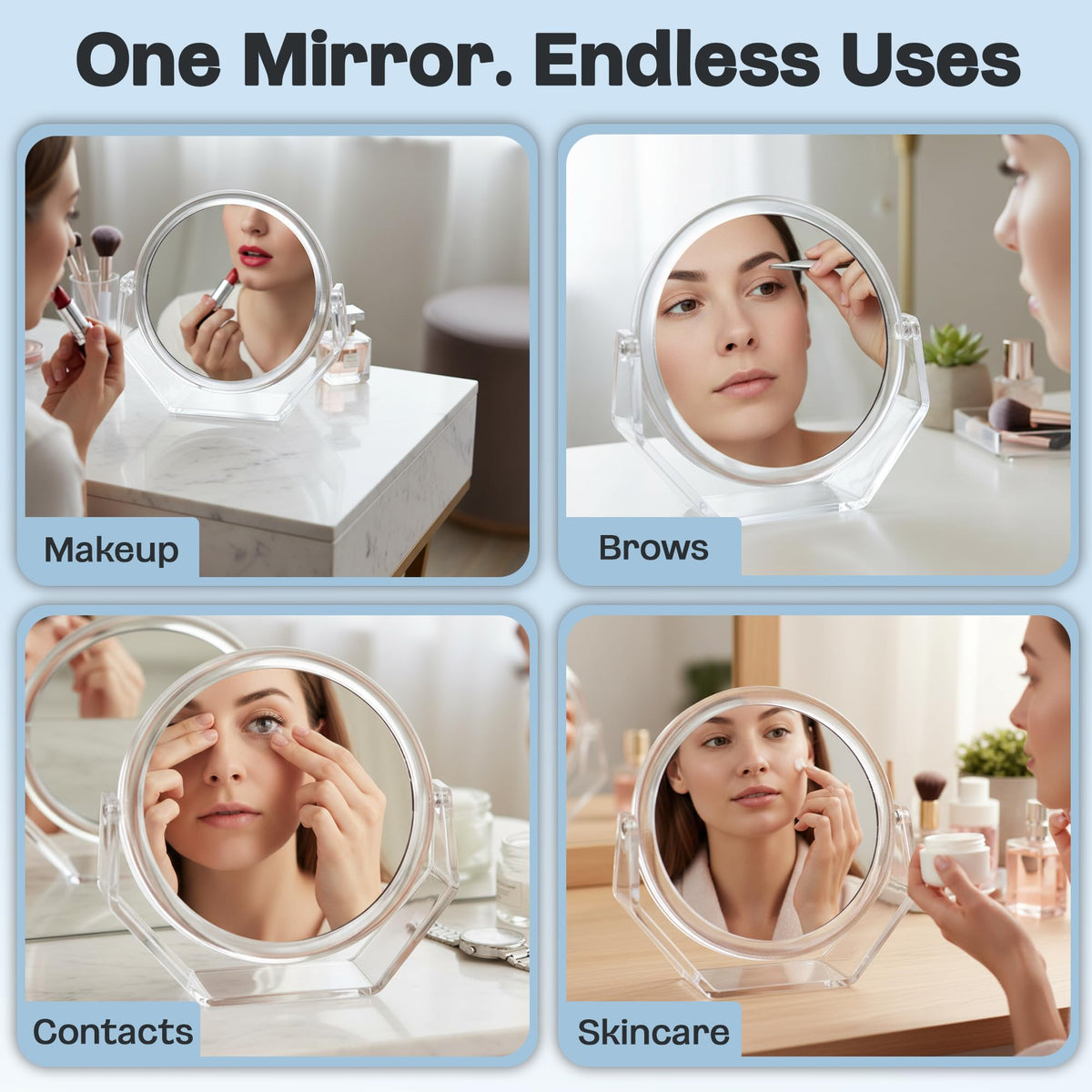 Danielle Creations Round Acrylic Vanity Mirror Clear 1x 10x - DC DANIELLE Official Imagery - 5