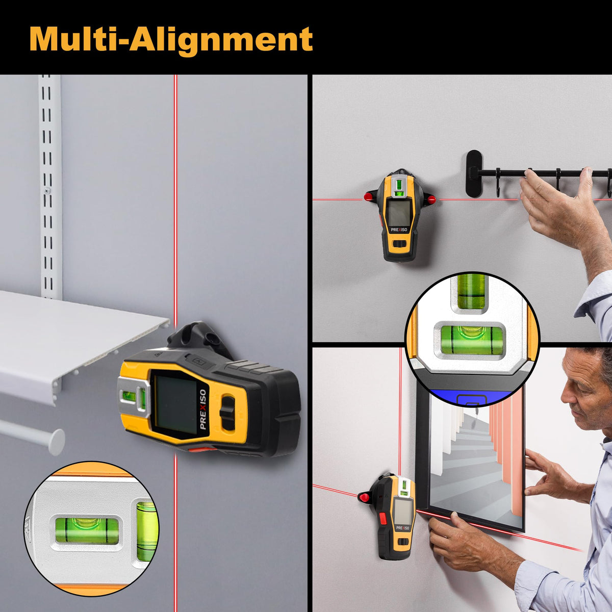 PREXISO 2 in 1 Stud Finder with Laser Level Rechargeable - Prexiso Official Imagery - 5
