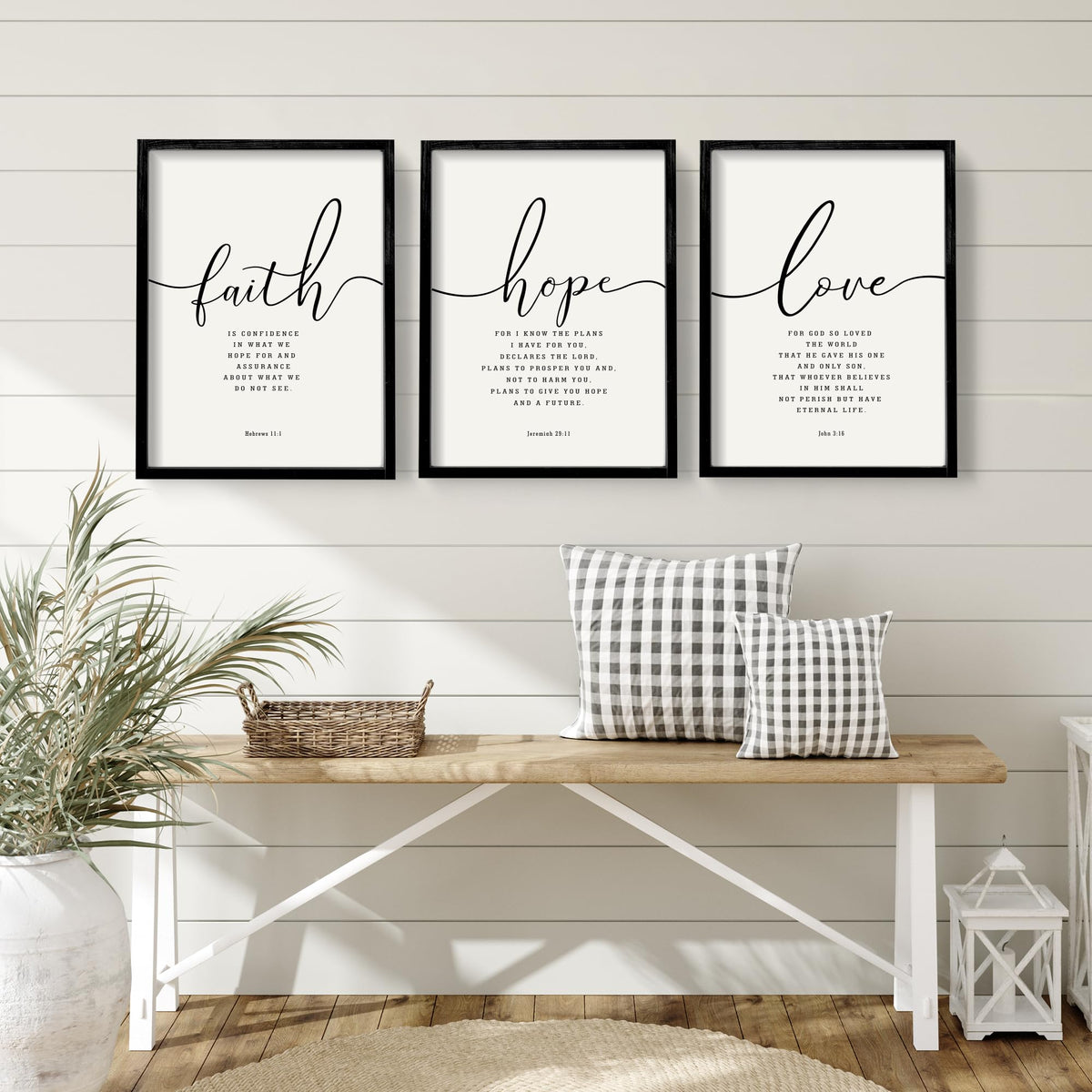 Houmury Set of 3 Framed Farmhouse Bible Verses Wall Decor - Houmury Official Imagery - 3