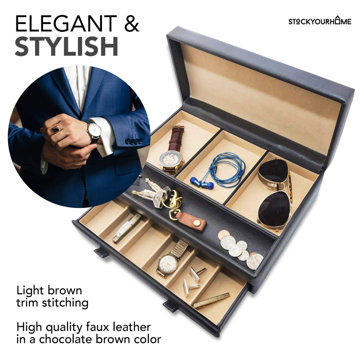 Stock Your Home Mens Valet Tray Men s Jewelry Box Night - Stock Your Home Official Imagery - 7