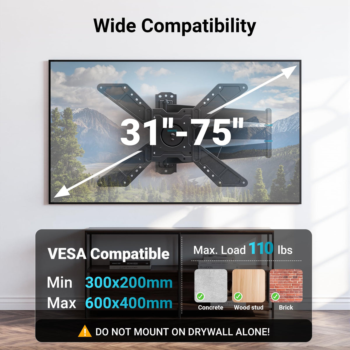 BONTEC Full Motion Corner TV Wall Mount for 31 75 Inch TVs - BONTEC Official Imagery - 3