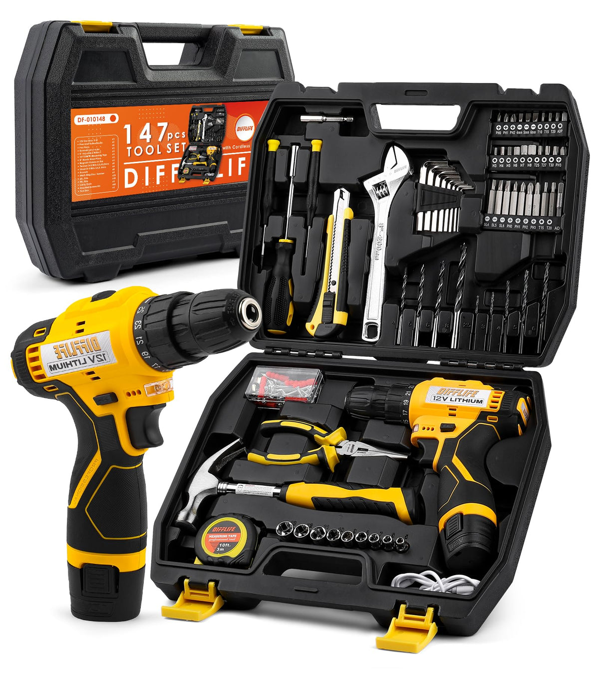 12V Drill Driver Power Tool Combo Kits with Cordless Drill - DIFFLIFE Official Imagery - 1