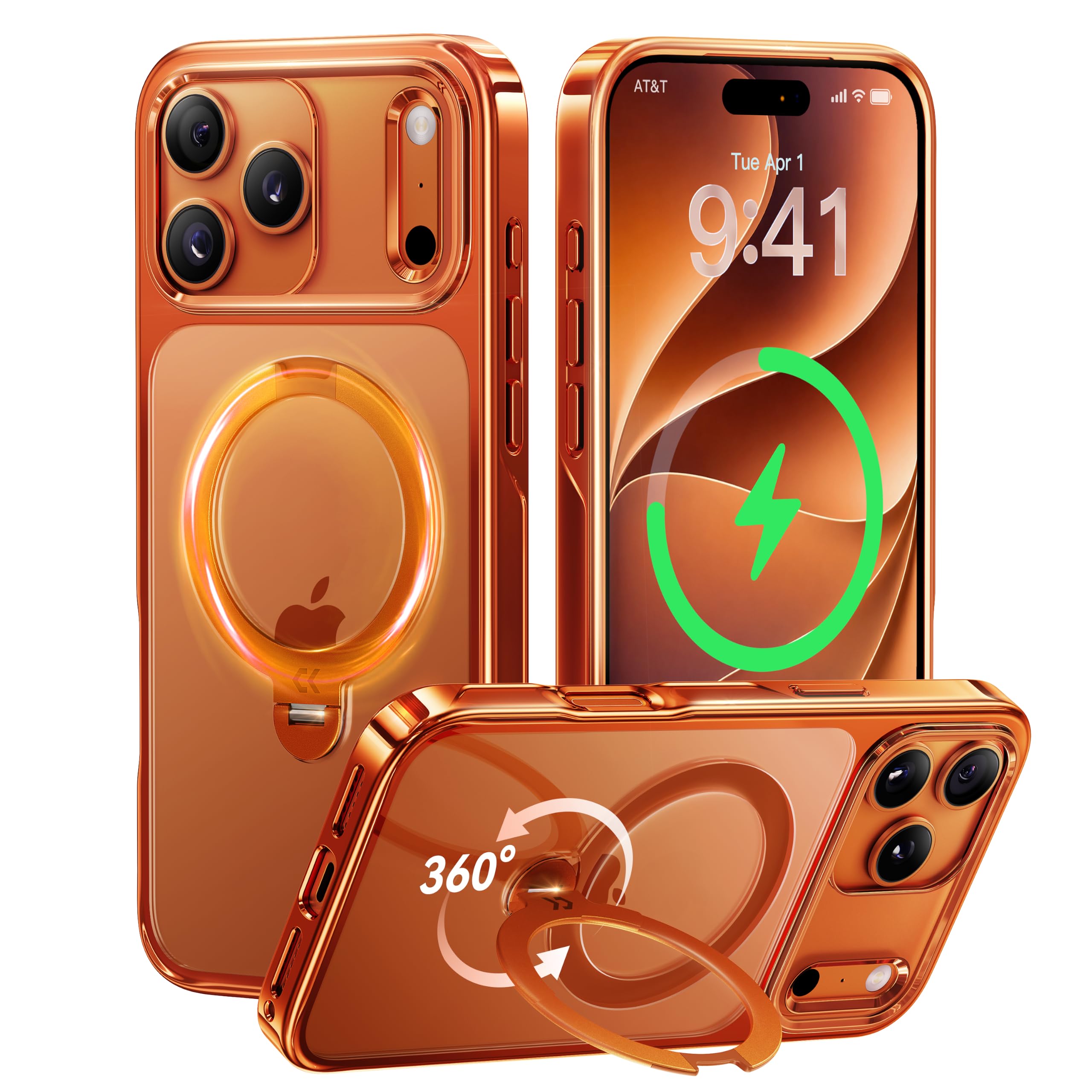 CASEKOO Glossy Orange 360 Spin Magnetic Stand for iPhone 17 - CASEKOO Official Imagery - 2