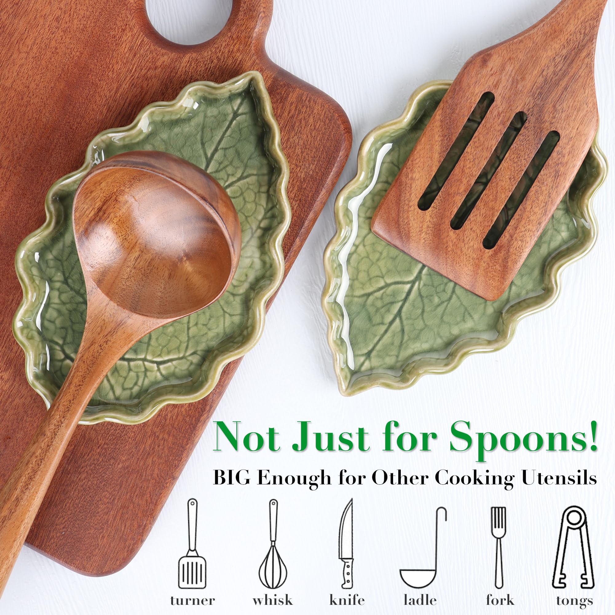 Anoonse Ceramic Spoon Rest for Stove Top Cute Leaf Spoon Rest for Kitchen Counte - Anoonse Official Product View 4