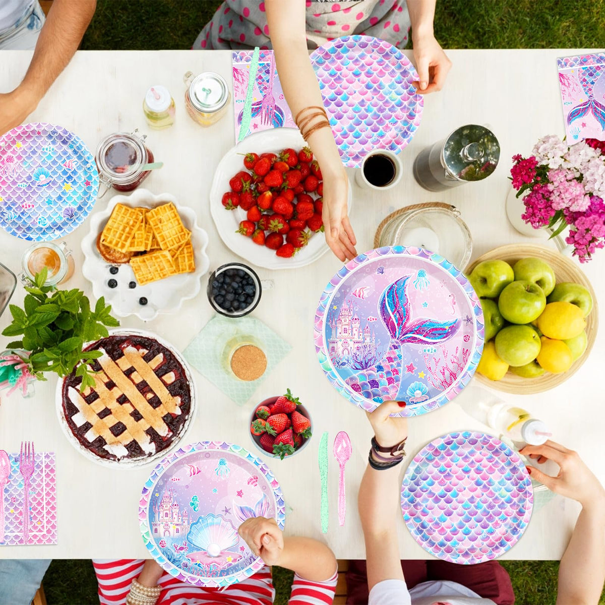 Mermaid Birthday Decorations Include Plates Napkins Cups - NKPDAXM Official Imagery - 8