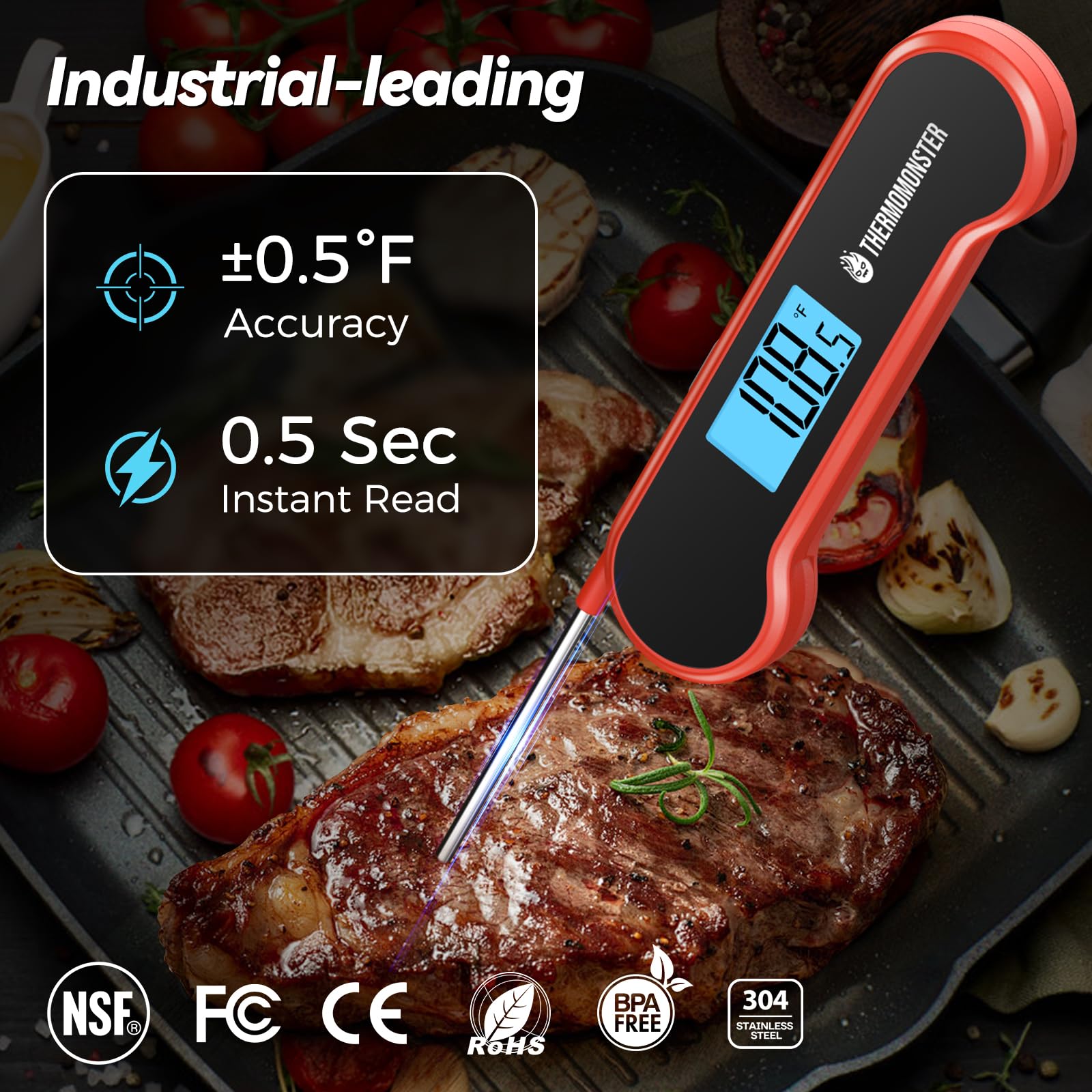 ThermoMonster 0.5 Sec Instant Read Meat Thermometer Digital for C by ThermoMonster - Angle View 3