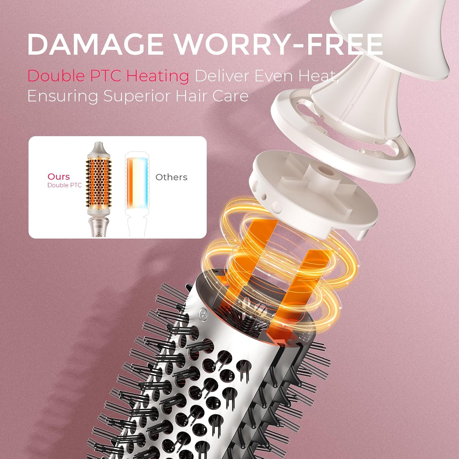 TYMO 2.0 Thermal Curling Brush and Volumizer, STYLUX 1.7-inch blowout styling tool, with bristles for smooth, voluminous hair.
