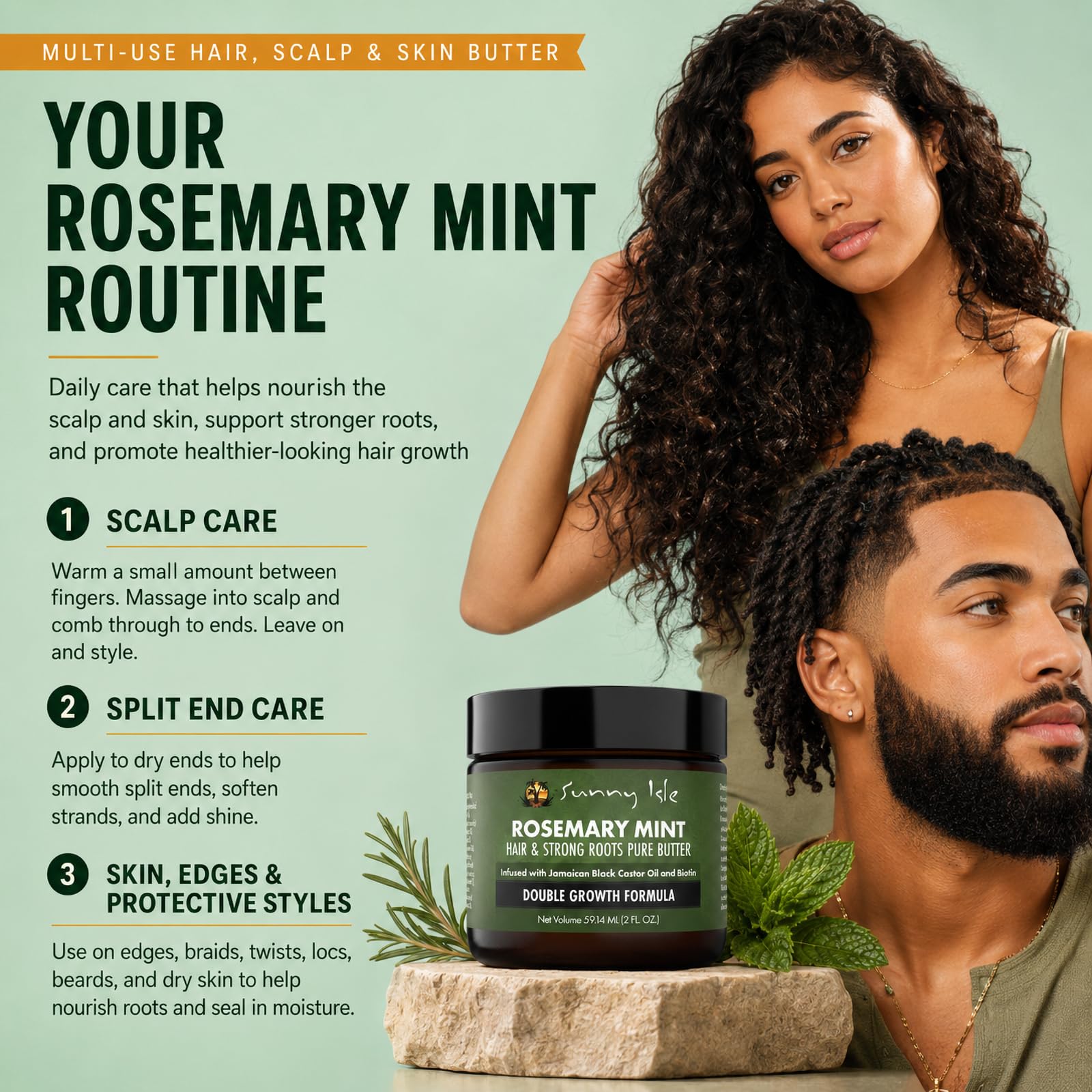 Sunny Isle Rosemary Mint Hair & Strong Roots Pure Butter - Sunny Isle Official Product View 6