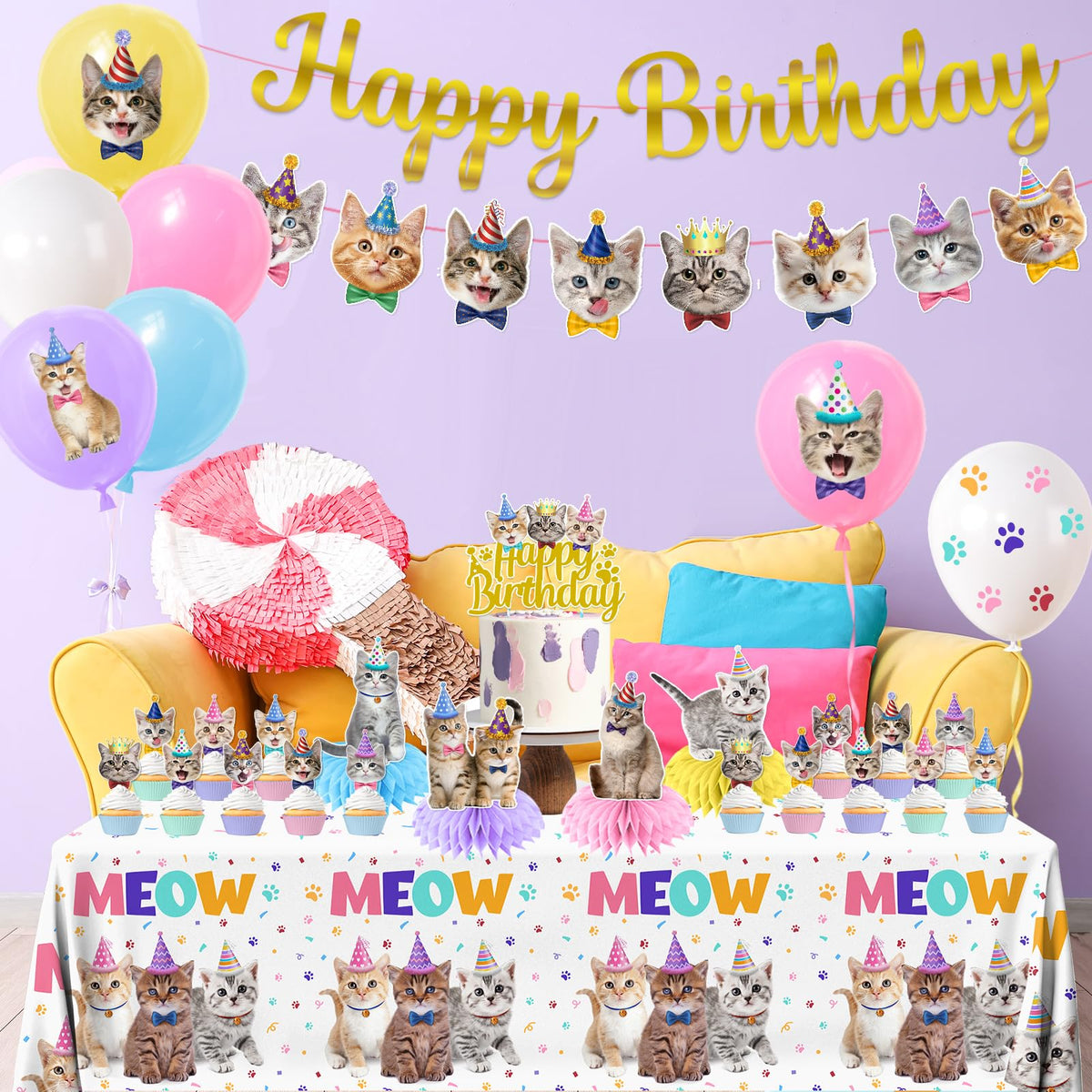 Cat Birthday Decorations 189pcs Cat Party Decorations cat - YGCTBVY Official Imagery - 5