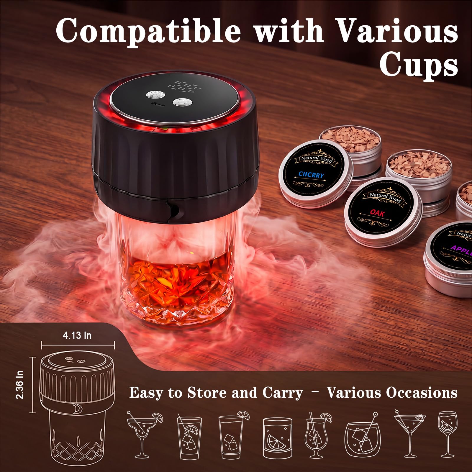 AOZUO Electric Whiskey Smoker Kit with 6 Wood Chips - Whisky Gift - AOZUO Official Product View 7
