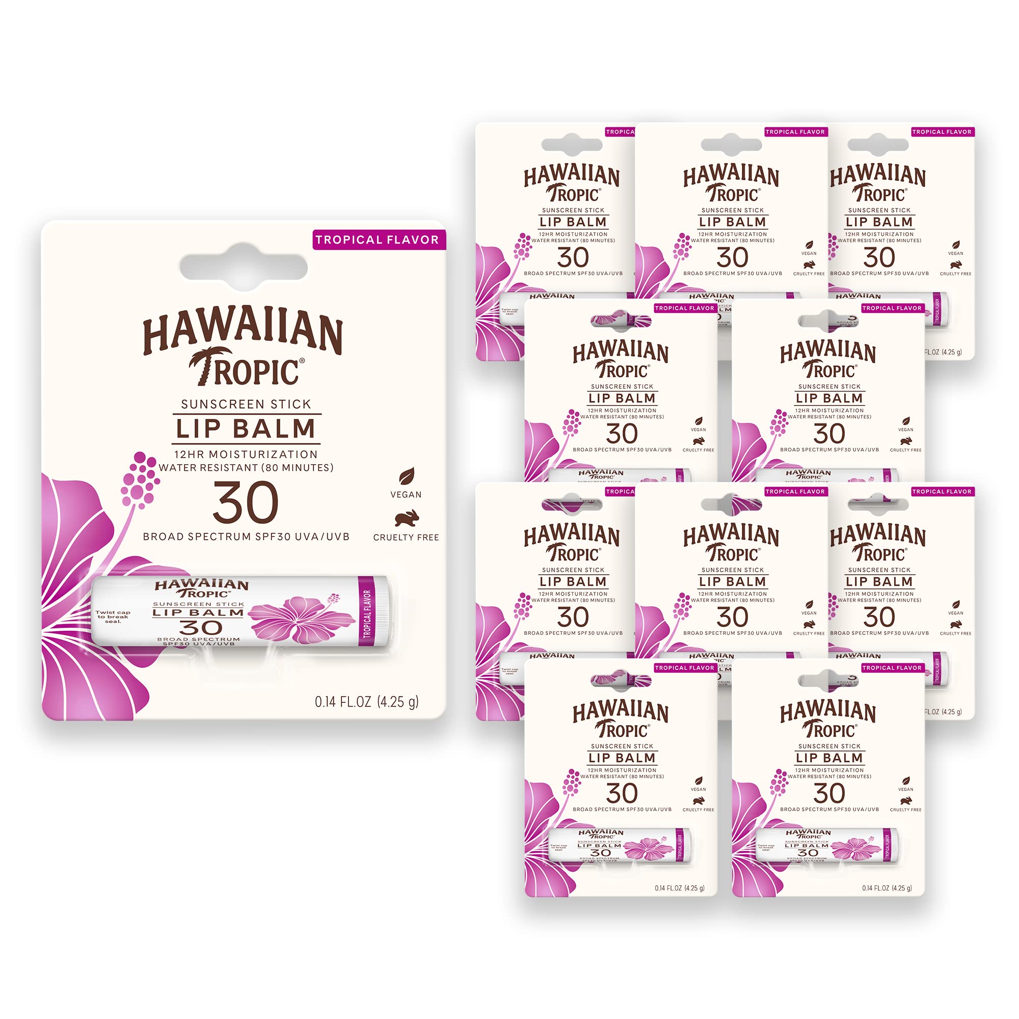 Hawaiian Tropic SPF 30 Lip Balm – Pack of 10
