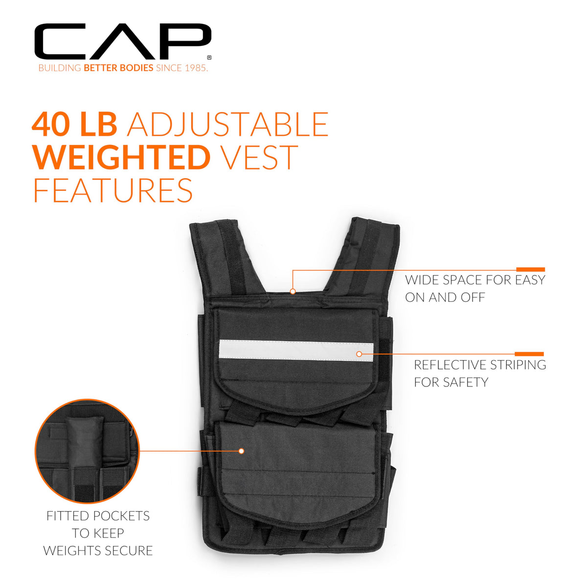 CAP Adjustable Weighted Vest 20 150 lbs for Strength - CAP Official Imagery - 5