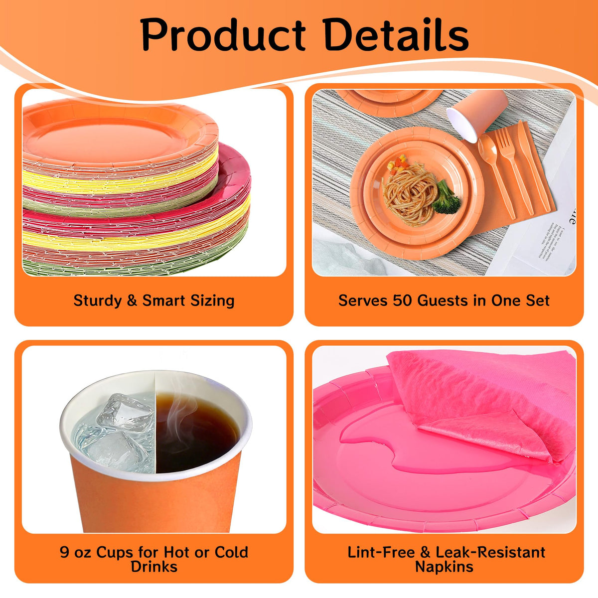 350 Pcs Neon Disposable Plates and Napkins Tableware Set for - COSINIA Official Imagery - 4