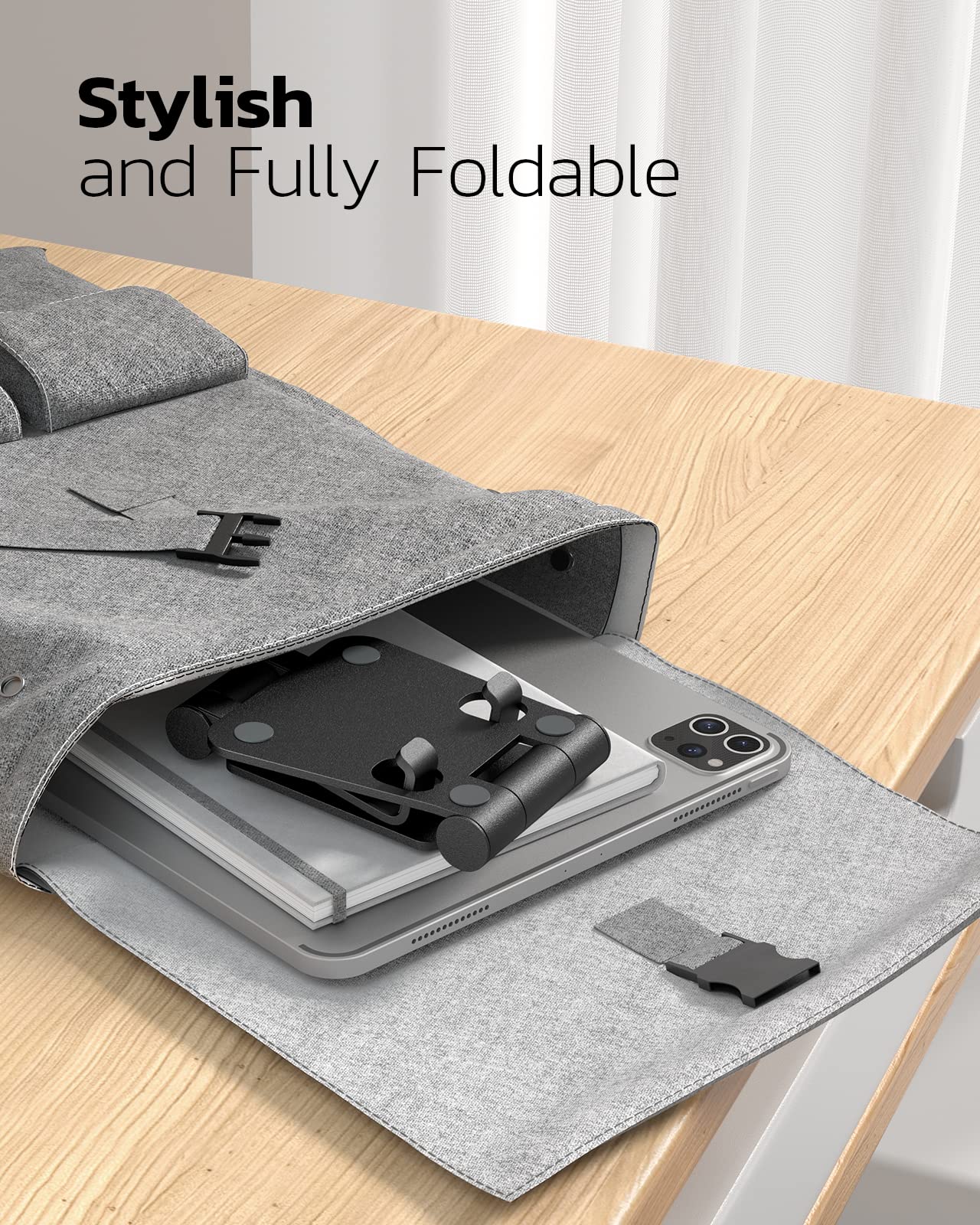 Nulaxy Full Aluminum Dual Folding Cell Phone Stand for Desk, Black - Nulaxy Official Product View 5