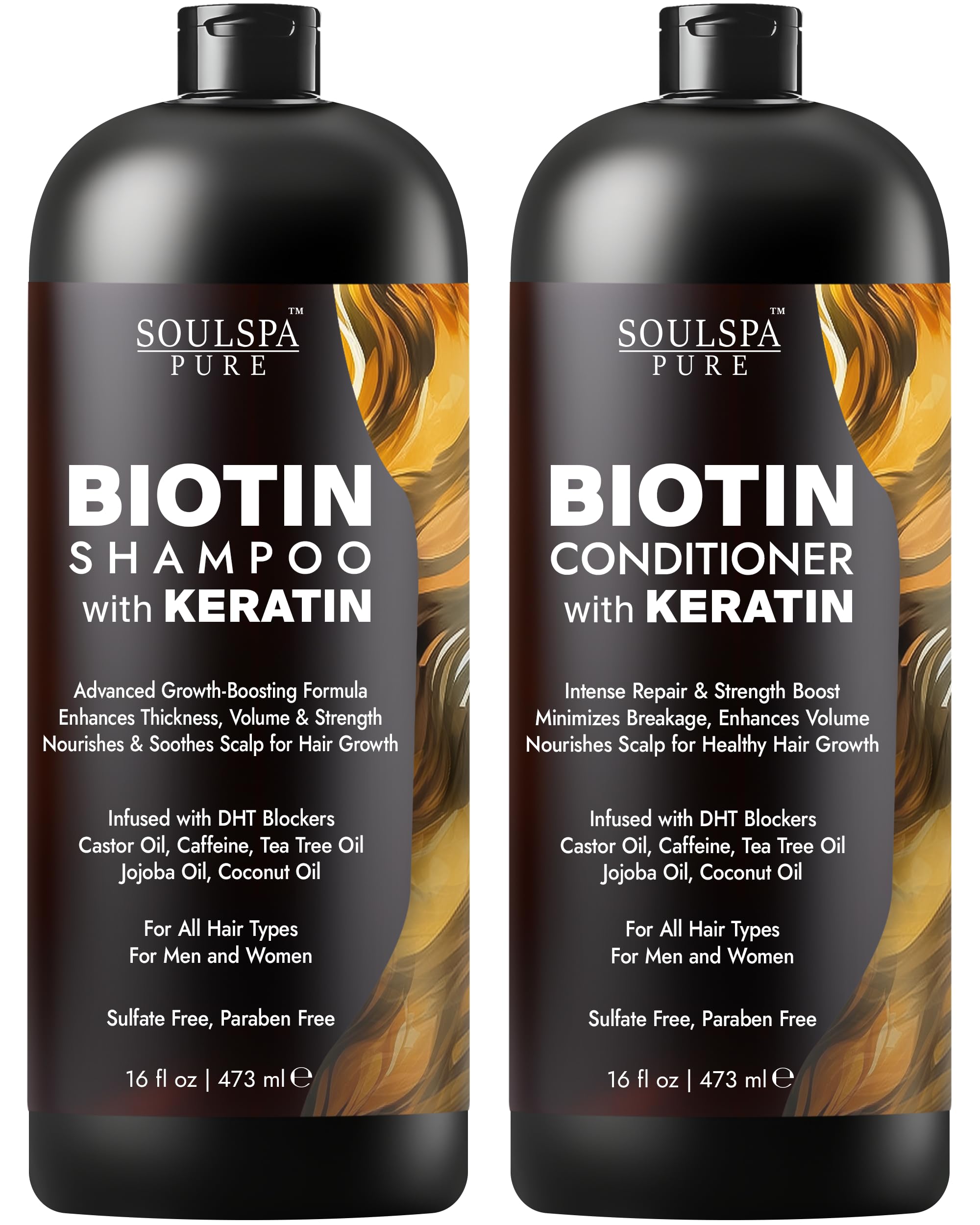 SOULSPA PURE Biotin Shampoo and Conditioner Set with Keratin - 16 fl oz Each - SOULSPA PURE Official Product View 2