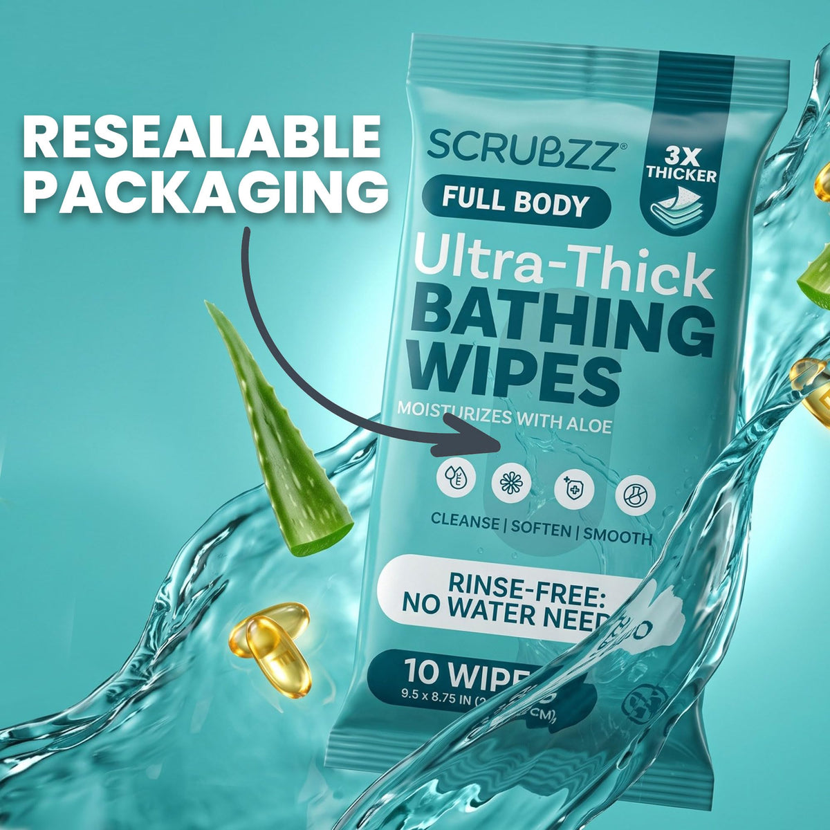 Extra Large Body Wipes for Adults Bathing No Rinse - Scrubzz Official Imagery - 8